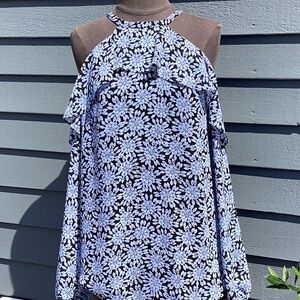 MICHAEL Michael Kors Floral Halter Neck Cold Shoulder Long Sleeve Blouse Medium